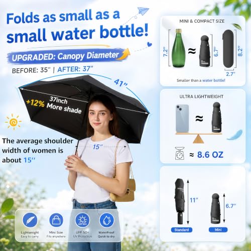 Image of BAODINI Travel Mini Umbrella for Purse with Case-Small Compact UV Umbrella Protection Sun-Lightweight Tiny Pocket Umbrella with Case for Women, Girls