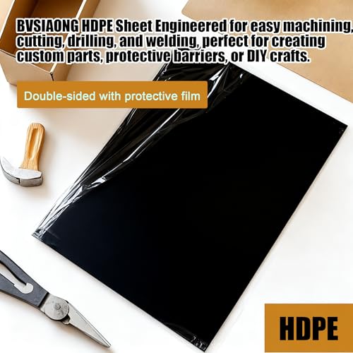 Image of HDPE Sheet 1 /2-2PCS 12 inch x 8 inch High Density Polyethylene Sheets with Protective Film 1 /2 Thick HDPE Plastic Sheet Board Solid Plastic Block for Flat Panel DIY Projects Machining Home (Black)