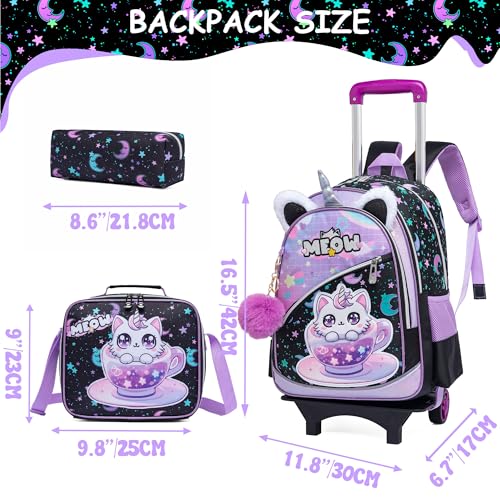Backpack with Wheels for Girls Rolling Backpack for Kids Travel Backpacks for School Girls Roller Backpacks for Kids Children Elementary Bookbag with Lunch Bag2