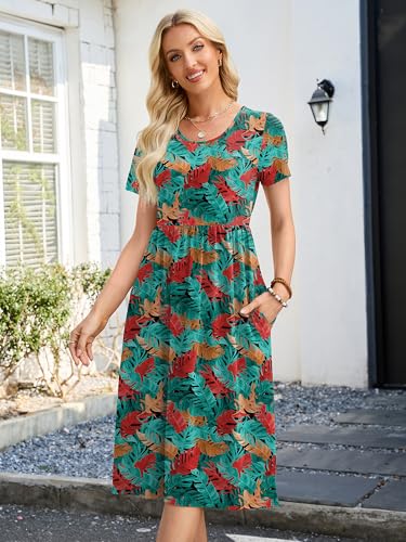Image of Heymoments Women's Casual Short Sleeve Midi Dress Crewneck A Line Tiered Flowy Loose Travel Long Dresses with Pockets