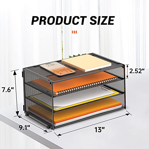 Daltack 3 Tier Paper Tray, Mesh Paper Organizer For Desk, Metal Letter Tray Desk File Organizer With 1 Upper Display Shelf For Home Office Supplies, Black #TOP5
