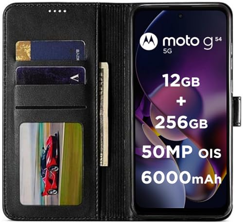 Image of SHINESTAR Moto G54 5G / G64 5G Flip Back Cover | PU Leather Flip Cover Wallet Case with TPU Silicone Case Back Cover for Motorola Moto G54 5G / G64 5G - Classy Black