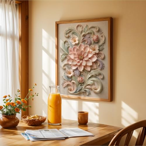 Image of NoWorries Floral Botanical Wall Painting with Frame | Premium Textured Flower & Leaf Artwork, Pastel Nature Wall Decor Framed for Living Room Bedroom Office and Home Decoration (Art-8,13x19inch)