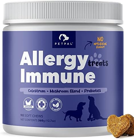 Petpal Allergy Immune Supplement for Dogs & Puppies – Itch Relief, Dry Skin, Hot Spot with Omega 3-6-9, Probiotics, Enzymes, Vitamins, 90 Soft Chew Treats (Chicken Flavor)