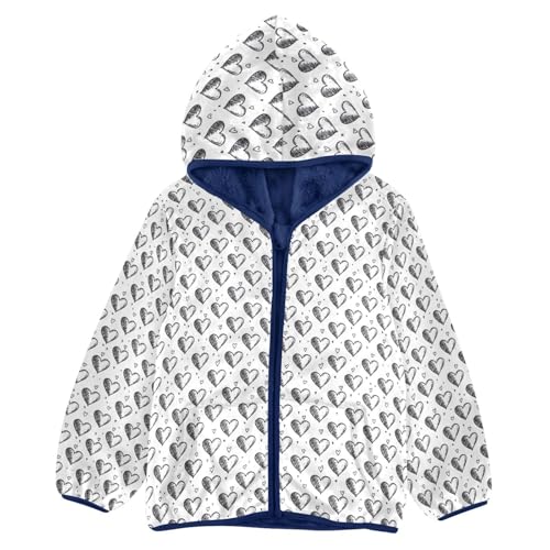 Black White Hearts Boys Fleece Coat,Children's Zip-Up Hoodie Jacket,Baby Warm Fashion Outerwear 3-10T,A113391