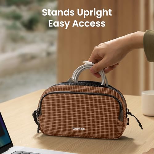 Image of tomtoc Electronic Organizer Travel Case Performance, Water Resistant Dual Compartment Cable Organization Storage Bag for Charger, Cord, Phone, Hard Drive, Power Bank, Accessories Travel Essentials