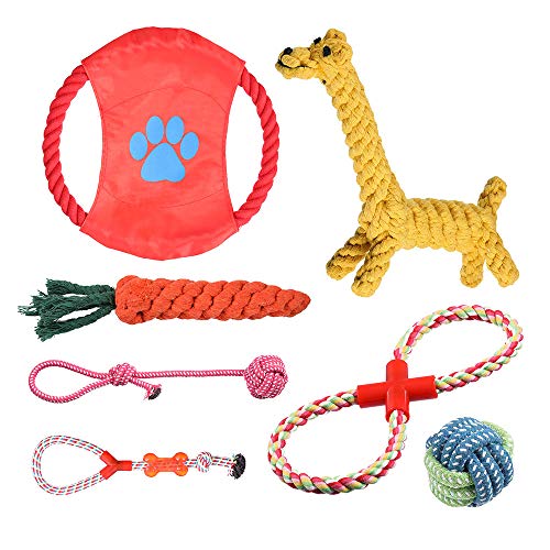 Rioddas Juguetes para masticar cachorros y perros, entrenamiento de dentición, jirafa, cuerda...
