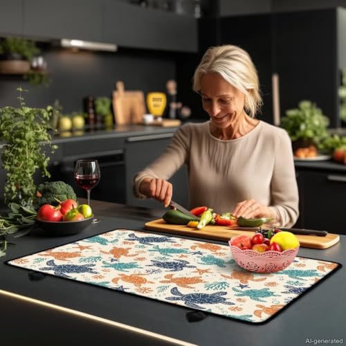 Image of Induction Stove Top Cover Protector Multipurpose Flat Top Stove Cover Mat Universal Stove Top Cover for Electric Anti-Scratching Cooktop Mat, 29 x 21 Inch, Turtle Coral Print