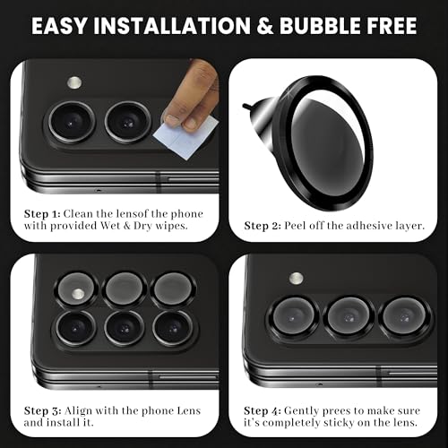 Image of FIRST MART Black Camera Ring Guard Protector for Samsung Galaxy Z Fold 5 | Tempered Glass with Metal Alloy Rings, HD Clear, Scratch Resistant, Case-Friendly | Pack of 1