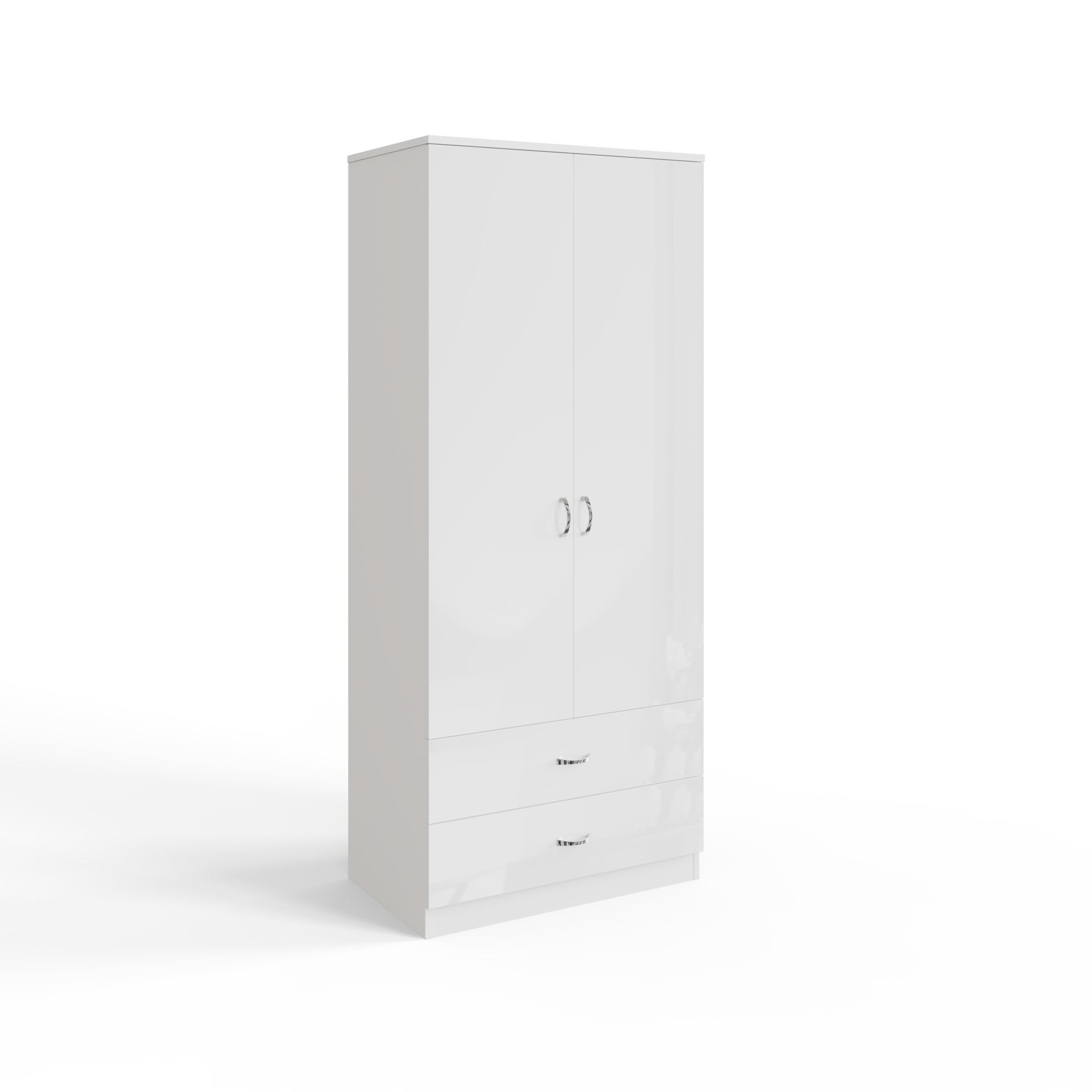 2 Door Wardrobe White Gloss with 2 Drawer Combi Robe Wardrobe Chilton Bedroom