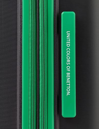 Image of United Colors of Benetton Large Hard Luggage Emerald Plus - Black | Check-in Trolley Bag with TSA Lock | 360 Spinner Double Wheels | Telescopic Handle | PC Shell Suitcase | 76cm | 130L Capacity