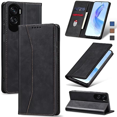 Image of Jasonyu Mobile Phone Case for Honor 90 Lite, Leather Flip, Folding, Shockproof, Magnetic, Premium PU Leather, Stand Function, Card Slots, Protective Flip Case for Honor 90 Lite (Black)