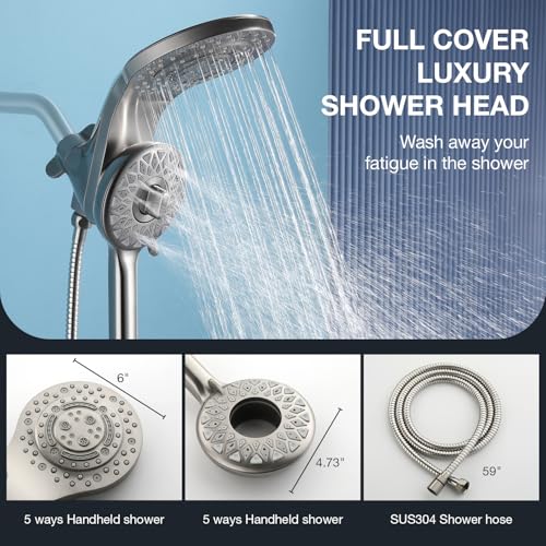 High Pressure Rain Shower Head with Handheld Spray Combo Fixed Showerhead Dual Shower Head Set 10 Sprays Detachable Hand Held Showerheads Built-in Magnetic System Brushed Nickel by SHAMANDA - Used condition - Image 3
