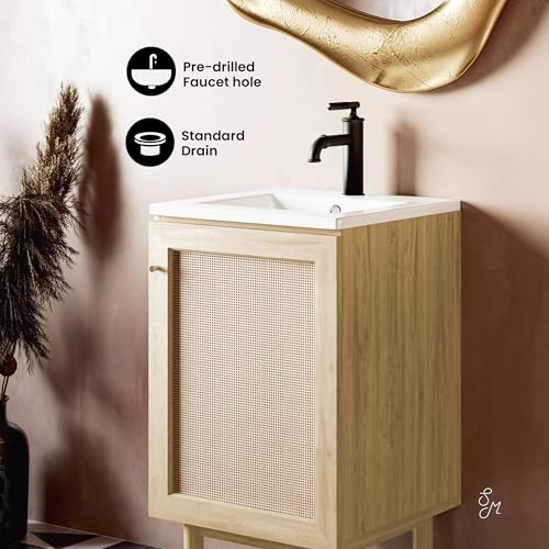 Image of Swiss Madison Classe 18 inch Freestanding Bathroom Vanity in Natural Oak with Sink Top