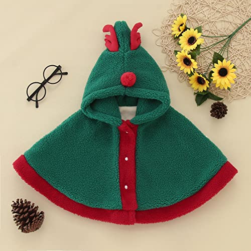 Toddler Kids Winter Cape Christmas Thick Fleece Button Down Windproof Hooded Outerwear Casual Lightweight Cloak3