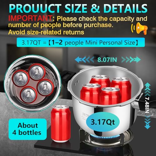 Image of 3Qt Stainless Steel Pressure Cooker small, 8-in-1 Multi-Cooker, Induction Compatible,8+ Safety Features, Stovetop & Electric, Perfect for 1-2 People mini