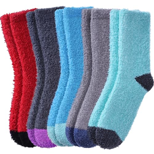 Image of FNOVCO Mens Fuzzy Socks - Soft Cozy Slipper Fluffy Winter Warm Microfiber Plush Sleeping Socks - 5 to 6 Pairs