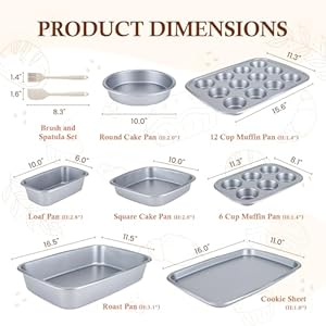 CARTMAN Bakeware Set 9-pieces Grey with Round/Square Cake Pan, Loaf Pan,6/12 Cup Muffin Pan, Cookie Sheet, Brush and Spatula, Carbon Steel Bake Set, Nonstick Stainless Steel Baking Pans Set CARTMAN Bakeware Set 9 pieces Grey with RoundSquare Cake Pan Loaf Pan612 Cup Muffin Pan Cookie Sheet Brush and Spatula Carbon Steel Bake Set Nonstick Stainless Steel Baking Pans Set