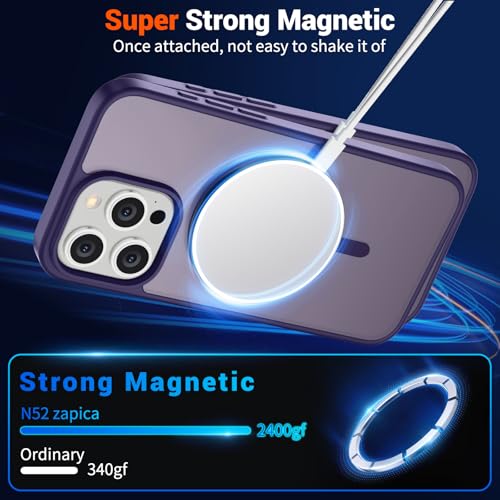 Image of SUPFINE Magnetic for iPhone 15 Pro Case (Compatible with MagSafe) (Military Grade Drop Protection) Translucent Matte Shockproof Phone Case, Dark Purple