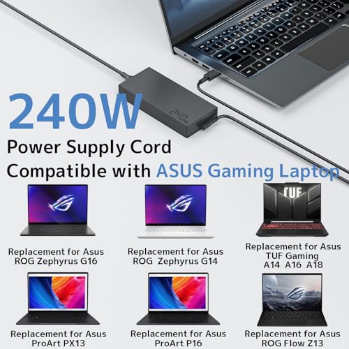 Image of 240W AC Adapter Fit for ASUS Laptop Charger ROG Zephyrus G14 G16 GU605 GU605C GU605M ROG Flow Z13 TUF Gaming A16 A18 A14 FA608 FA608W FA808 ProArt PX13 P16 Power Supply Cord