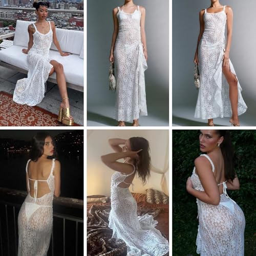 RARITYUS Women Sleeveless See Through Floral Lace Maxi Dress Sexy Backless Side Slit Dress Ruffle Flowy Beach Cover Up Dress4