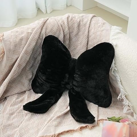 Cyditan Bow Pillow Big Bow Throw Pillow Bow Shaped Throw Pillow Faux Fur Pillow Aesthetic Home Decor Throw Pillows for Bed Couch Living Room Decor Blush,Black Cover