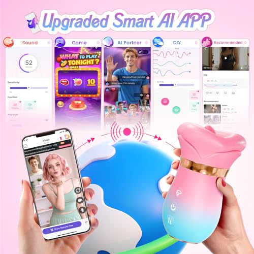 Image of Vibrator Adult Sex Toys for Women - Sovokn 5IN1 Mouth Sucking Vibrator Rose Sex Toy, 10 Tongue Licking, 3 Auto & 1 Manual Sucking Adult Toys New APP, Anal Clit Nipple Vibrators Female Couples Sex Toys