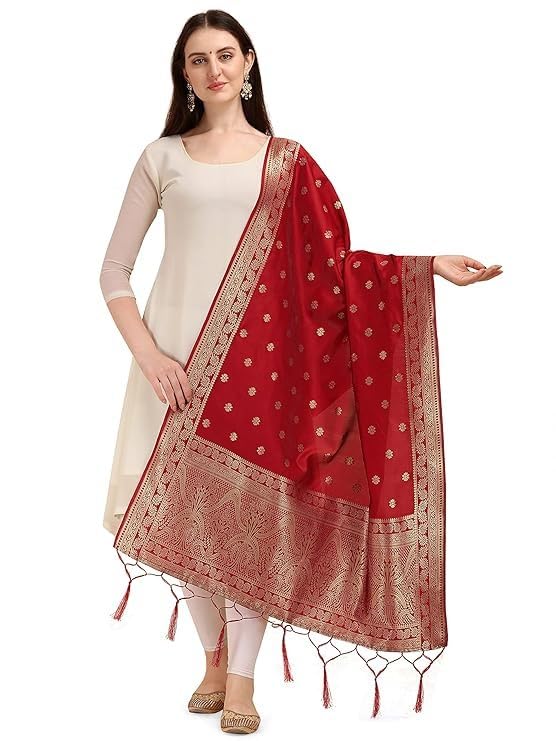 Trendify LooksWomen's Woven Banarasi Silk Dupatta with Thread Work and Zari Motifs - Elegant Chunni for Women and Girls - Size: 1M x 2.5M in Many Colors