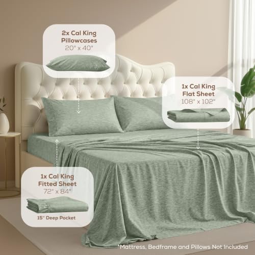 Image of Utopia Bedding California King Size Sheet Set - 4 Piece Bed Sheets, Soft and Breathable Microfiber, Includes 1 Fitted Sheet, 1 Flat Sheet and 2 Pillowcases - Oeko Tex (Heather Sage)