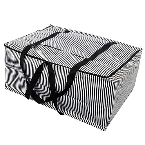 Image of Kuber Industries Lining Design Rexine Jumbo Underbed Moisture Proof Storage Bags for Clothes with Zipper Closure and Handle (Black)