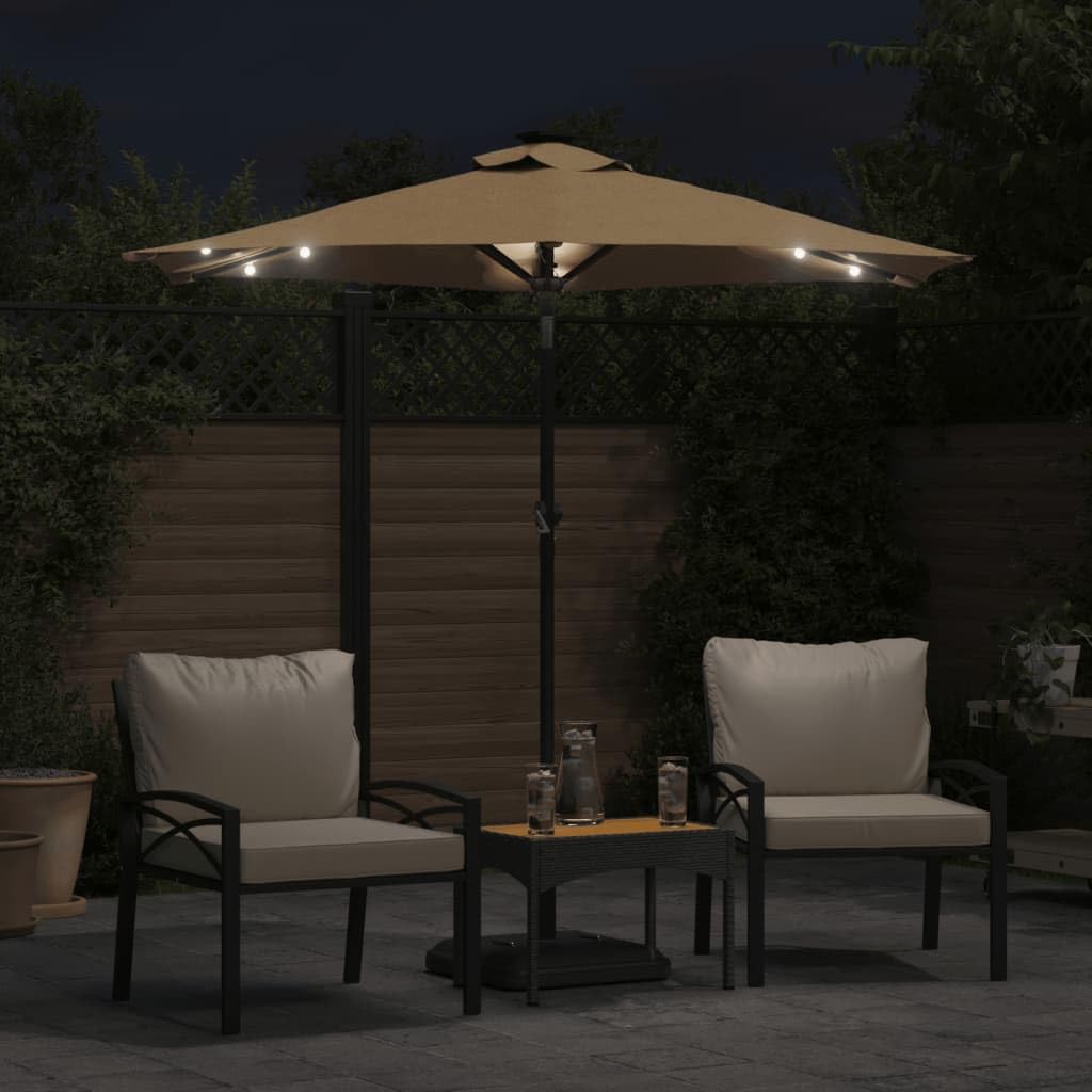 Homgoday Sombrilla jardín con Luces LED Poste Acero Taupe 225x225x212cm Sombrilla Terraza Exterior, Sombrilla Jardín Grande Orientable Jardín Parasol Balcón
