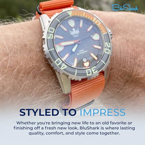 Image of BluShark - Original Collection Military-Style Waterproof Watch Strap, Fits All Timepiece Brands, Durable Nylon Wristwatch Accessories with Stainless Steel Buckle - 18mm, 20mm, 22mm & 24mm Watch Bands