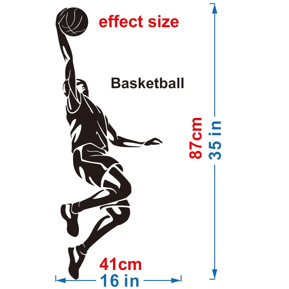 ANFRJJISlam Dunk Basketball Silhouette Wall Sticker – Cool Sports Decor for Boys and Teenagers’ Bedrooms or Game Rooms – 35