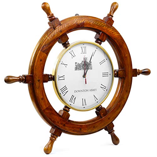 Nagina International Nautical Handcrafted Wooden Premium Wall Decor Wooden Clock Ship Wheels | Pirate's Accent | Maritime Decorative Time's Clock (24 Inches, Clock Size - 10 Inches) #TOP1