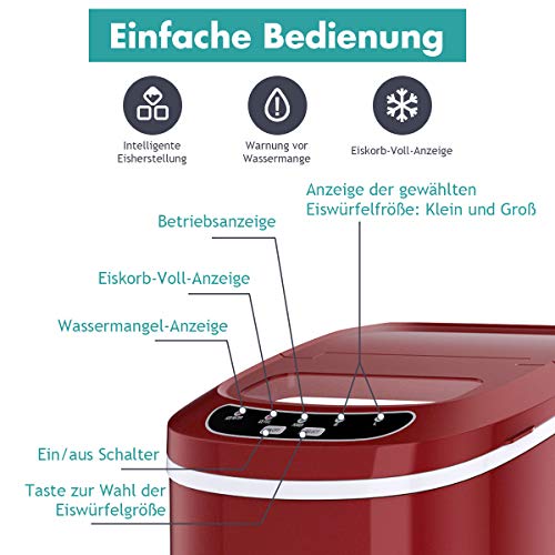 DREAMADE Eiswürfel Maschine, Eiswürfelbereiter Ice Maker, 2 Eiswürfel-Größen wählbar, 6-13 Minuten Produktzeit… – Bild 6