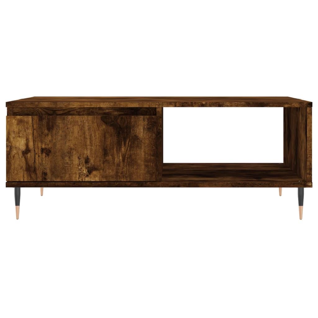 Couchtisch mit Ablagefächern 90x60 cm, Sofatisch Räuchereiche Eisen Gestell, Holzwerkstoff Couchtisch 90x60x35 cm