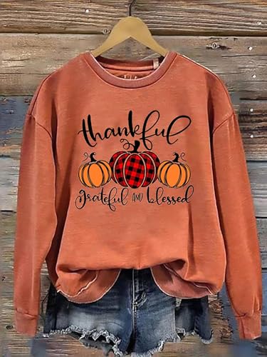 Thanksgiving Sweatshirts Women Thankful Grateful and Blessed Sweatshirt Pumpkin Pullovers Shirts Tops Blouses3
