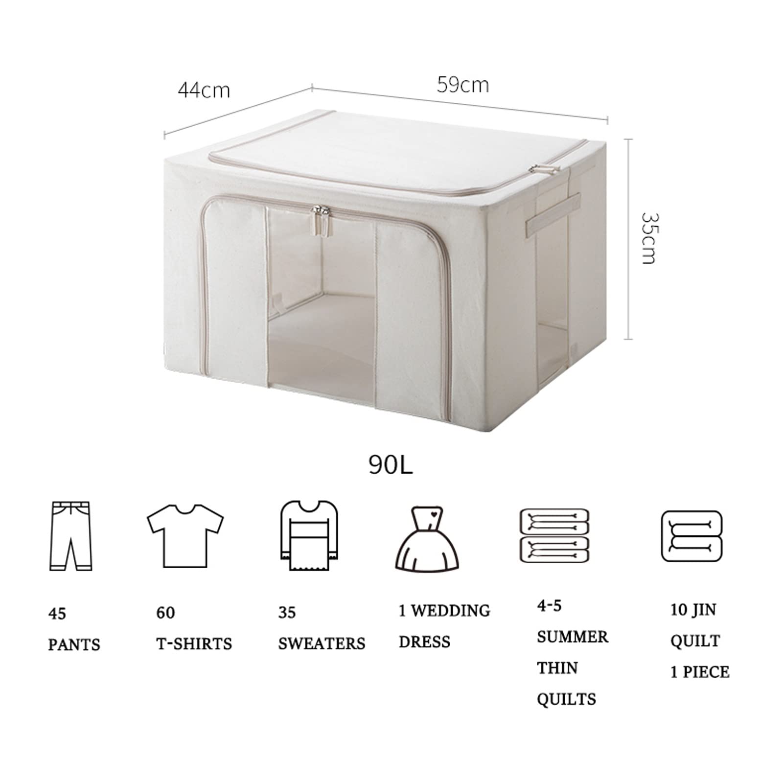 Borsa portaoggetti sotto il letto di grande capacità con 3 finestre trasparenti - Ideale per trapunte e biancheria da letto - Organizer da 73 l/90 l (dimensione: 90 l)