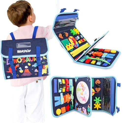 Placa de Montessori Sensorial para Crianças Mochila Educativa Portátil(Tema de Dinossauro Azul)