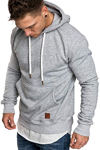 Amaci&Sons Herren Basic Kapuzenpullover Sweatjacke Pullover Hoodie Sweatshirt 4023 Hellgrau S