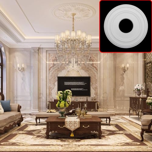 Image of HEVSTIL White Ceiling Medallion PU for Light Fixtures 12 inchOD x 3.94 inchID | Simple and Modern, Decorative Fan Medallion, Lighting Ceiling Ring, Covers for Chandeliers Home