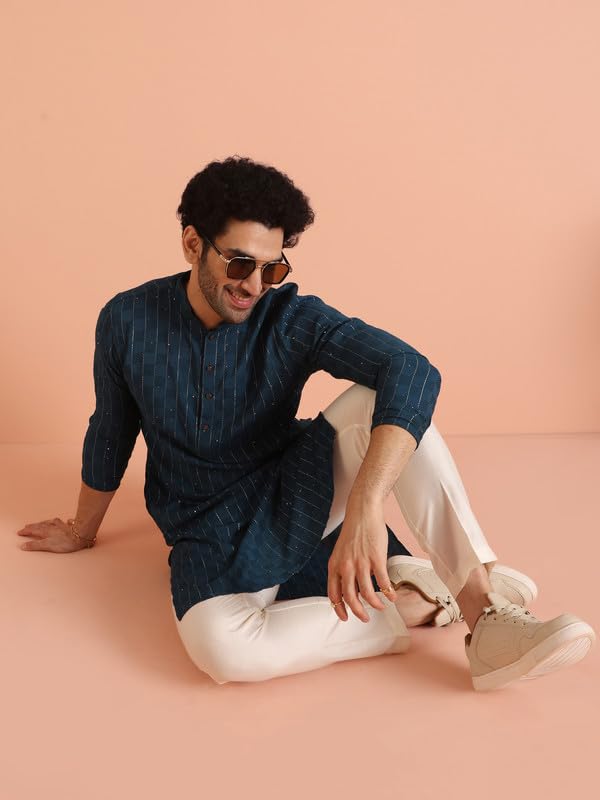 Image of KISAH Men's Silk Blend Textured Woven Kurta Pyjama Set | Festive Wedding Party Ethnic Collection