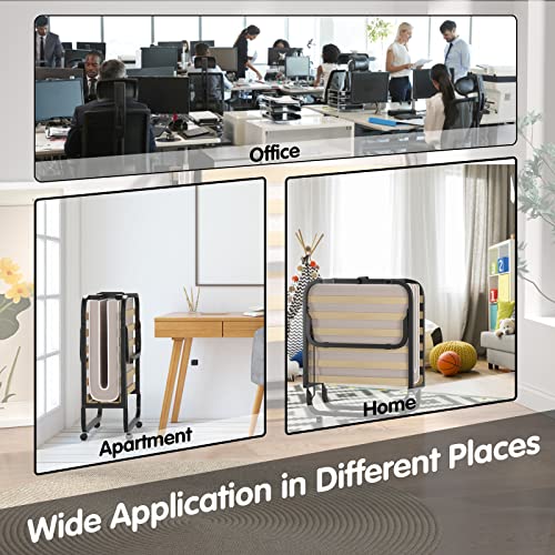 GIANTEX Opklapbed, logeerbed, 90 x 200 cm, opklapbaar eenpersoonsbed met matras van terugstelschuim, reisbed voor volwassenen met 4 wielen, inklapbaar bed, metalen frame, tot 130 kg belastbaar - Afbeelding 7