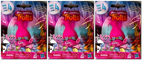 Set of 3: DreamWorks Trolls Surprise Mini Figure Series 4 Blind Bag - Each Package includes 1 Mini Figure