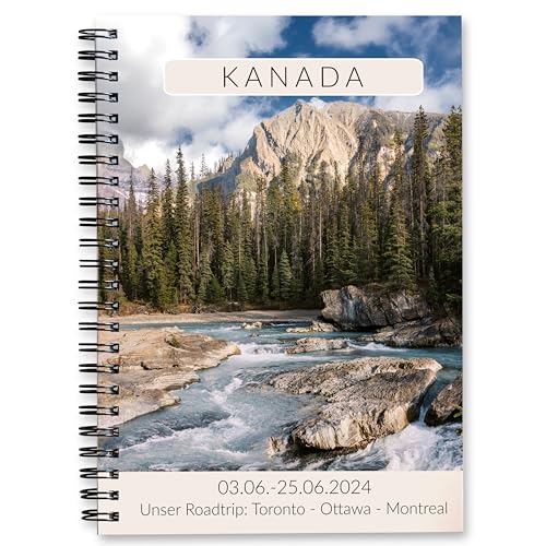 Calmondo Personalisiertes Reisetagebuch Kanada | abwechslungsreiches Achtsamkeits-Tagebuch mit Reiseplanung uvm | Für 3 Wochen | personalisierbares Reise-Geschenk für Amerika | Ringbuch DIN A5