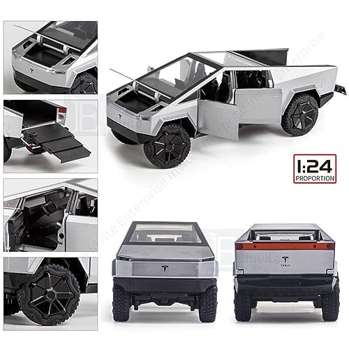 Image of 1:24 Scale Teslaa Cybertruck Model Collection Enthusiasts Toy Pull Back Pick-Up Truck with Sound and Light, Alloy Diecast Cyber-Truck Toys for Kids Gift Colors As Per Stock
