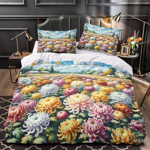 Parure de lit simple avec housse de couette chrysanthème imprimée 3D - 4