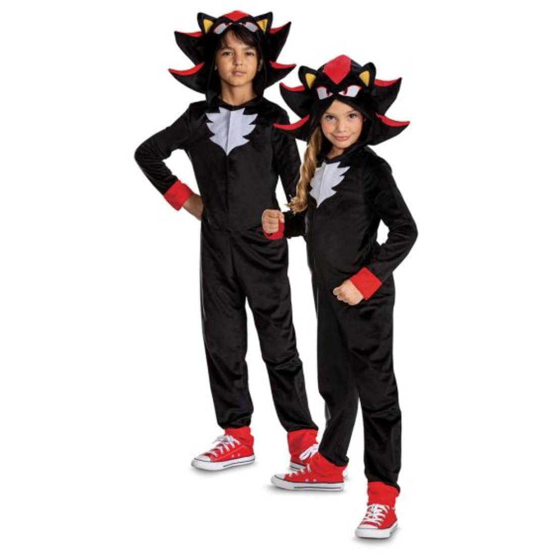 Sonic 3 Shadow Fancy Dress Jumpsuit for Kids, Official Sonic the Hedgehog by Disguise, Soft Fabric, Fabric Hood with Dimensional Quills and Ears, Unisex, for Ages 4-5, 7-8 and 10-12 years