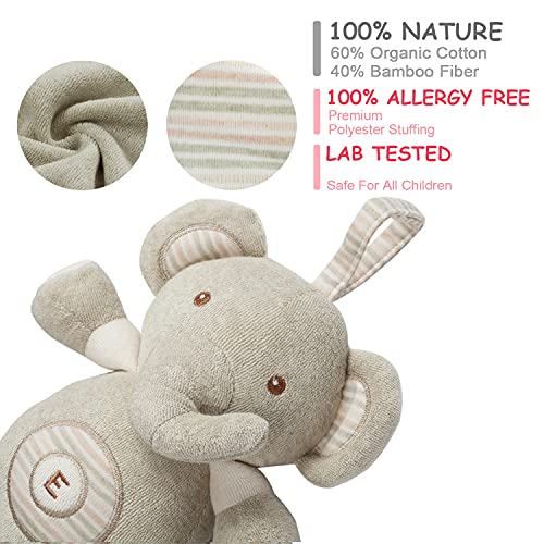 Cottonebebe Organic Baby Toys, Elephant Stuffed Animal Toy With Lullaby Music For Infant Babies 0 3 6 12 To 36 Months Boy & Girl,Ideal Gift For Newborn #TOP2