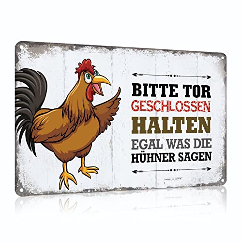 ESFIVHO 5er Set Hühner Blechschild mit Lustig Spruch - Vintage Hühnerstall Huhn Hahn Eier Metall-Schild - Shabby Chic… – Bild 4
